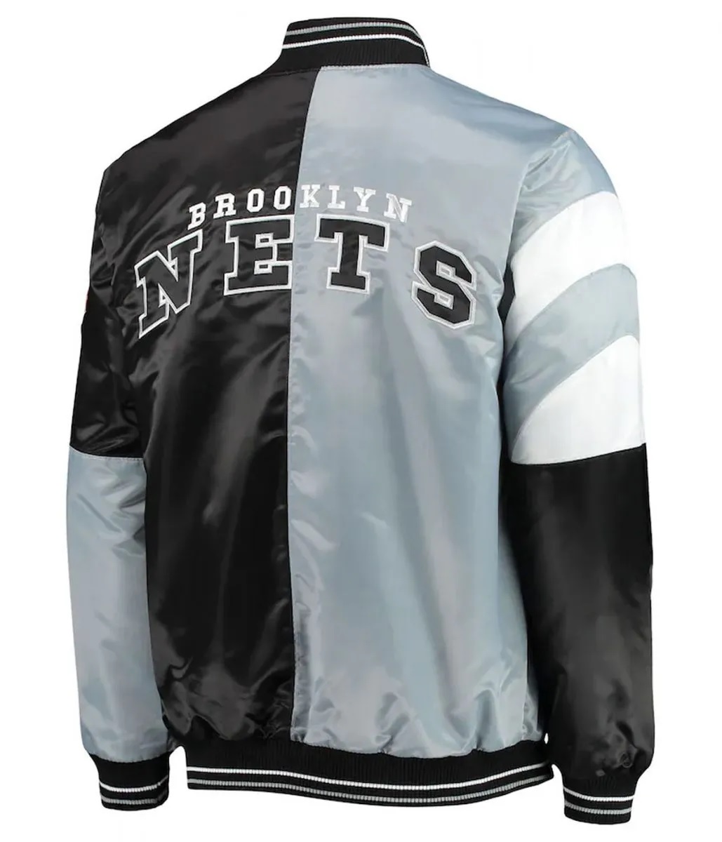 Brooklyn Nets Leader Satin Gray/Black Color Block Jacket