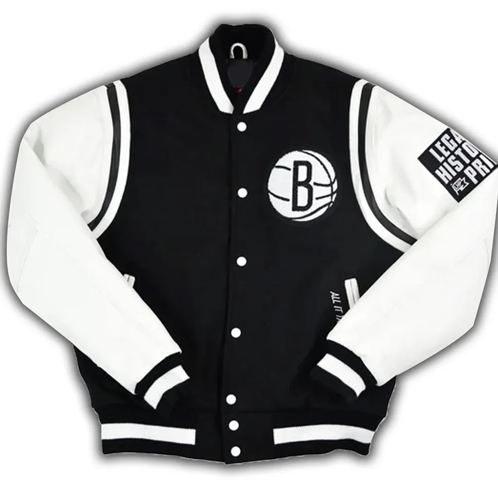 Brooklyn Nets Motto Black and White Varsity Jacket