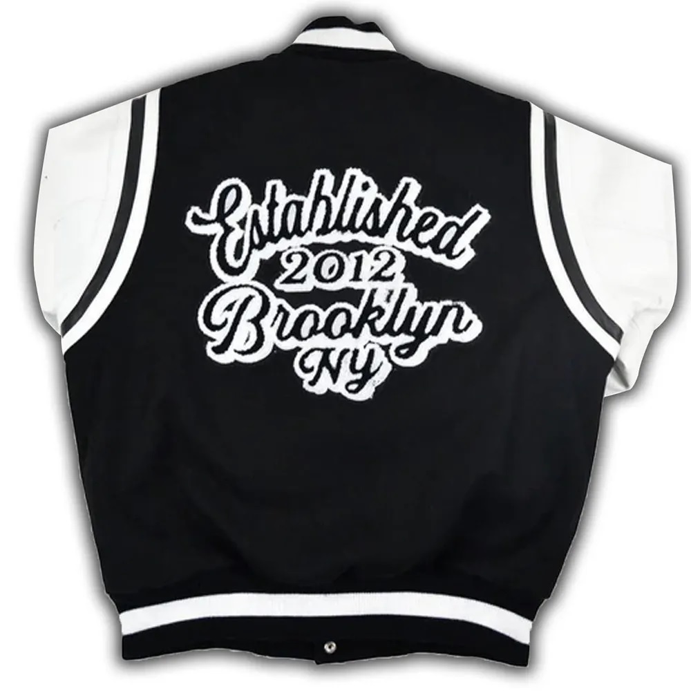 Brooklyn Nets Motto Black and White Varsity Jacket