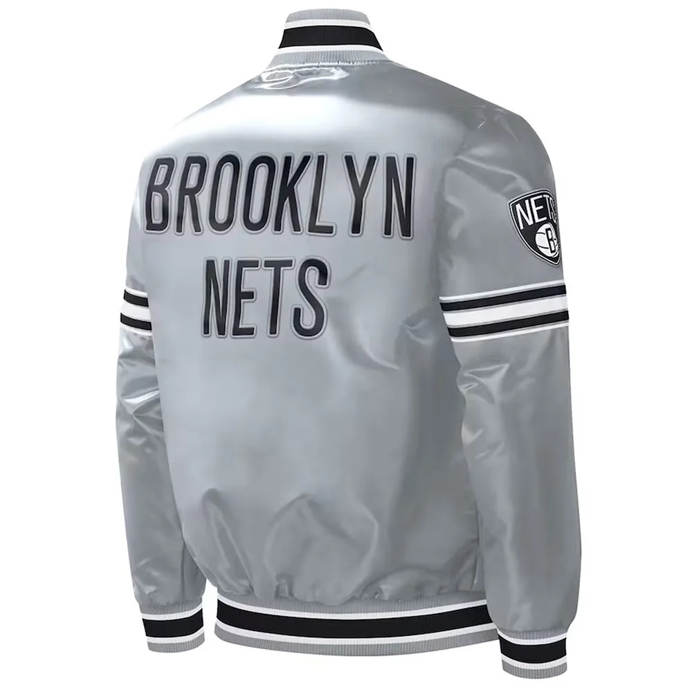 Brooklyn Nets Slider Gray Varsity Satin Jacket