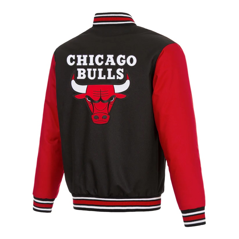 Chicago Bulls JH Design Poly Twill Varsity Jacket: Classic style meets team pride in this durable, sleek design, perfect for any Bulls fan."