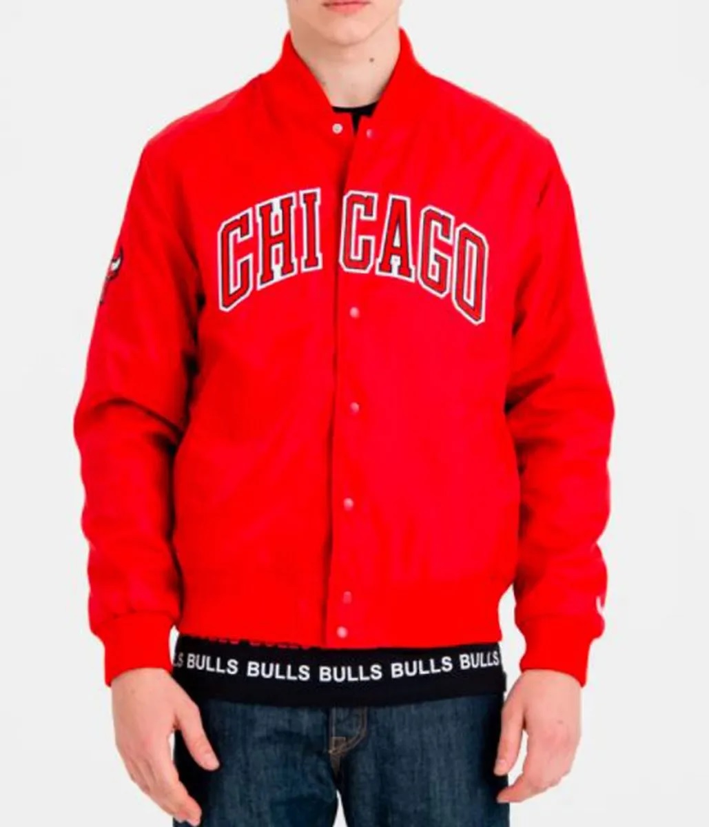 Chicago Bomber Wordmark Red Satin Jacket