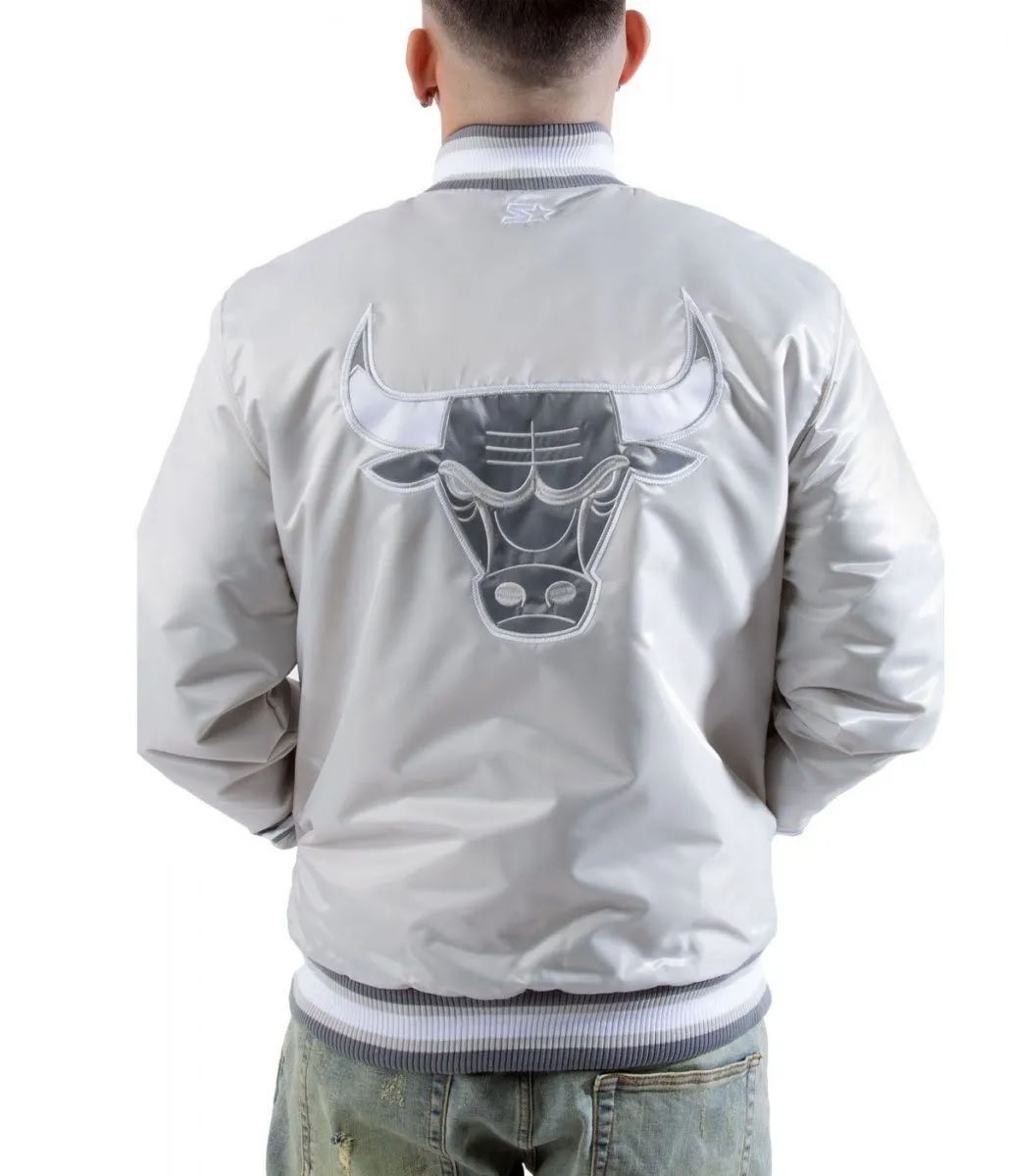 Chicago Bulls Satin Silver Bomber Jacket