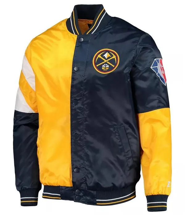 Denver Nuggets Full-Snap Color Block Satin Yellow and Navy Blue Jacket