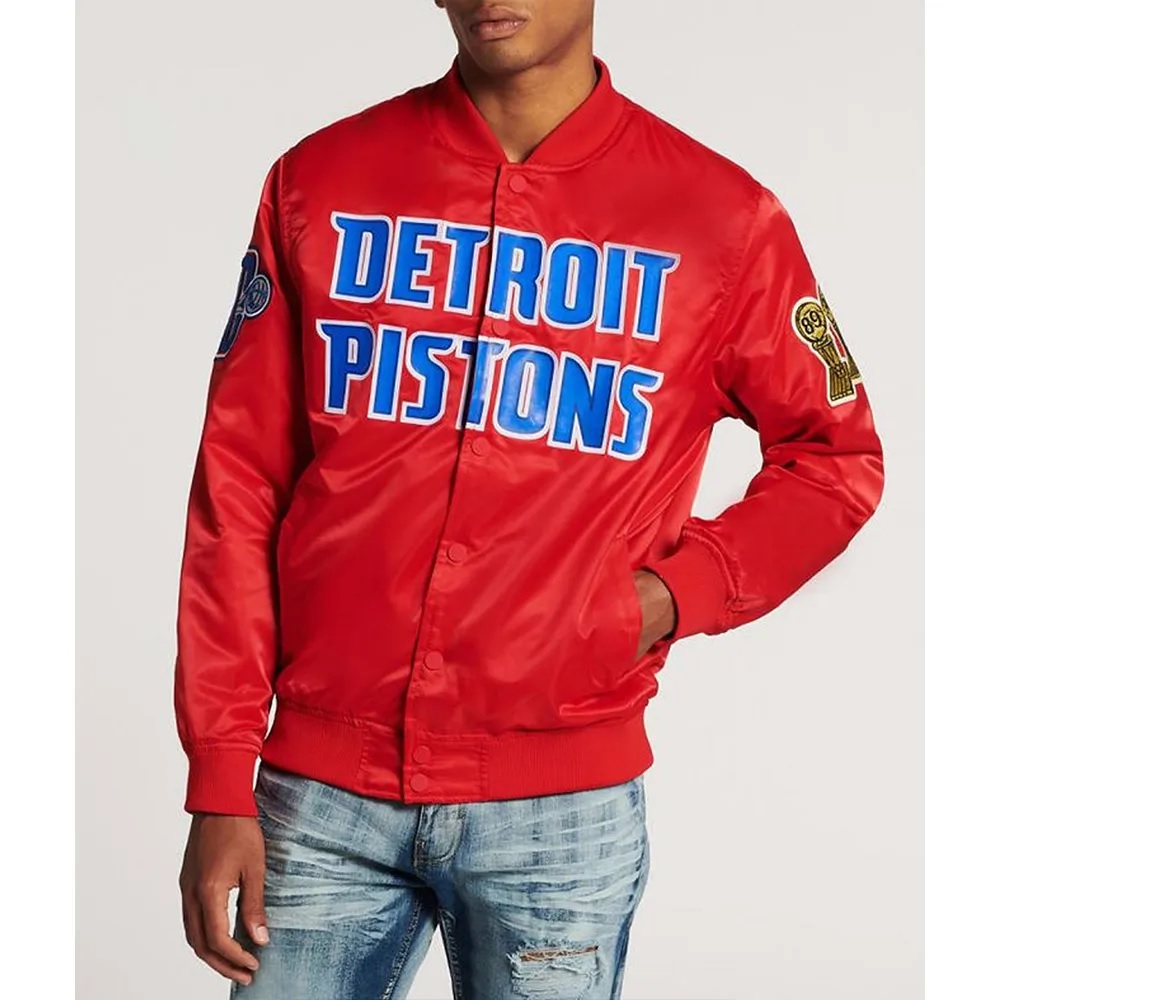 Detroit Pistons Big Logo Black Satin Jacket