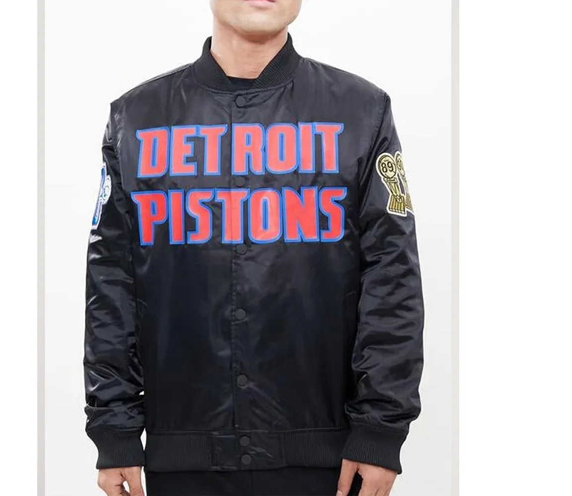 Detroit Pistons Big Logo Black Satin Jacket