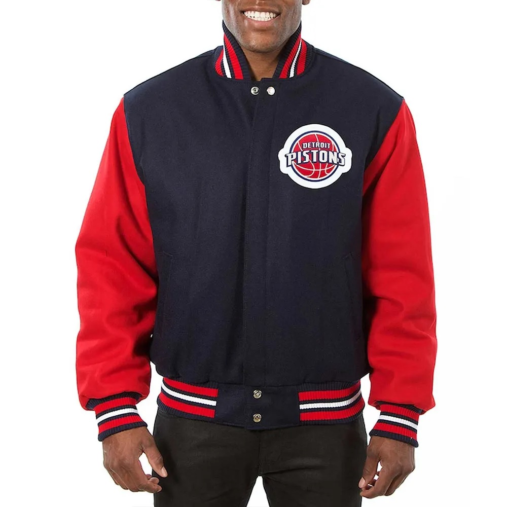 Detroit Pistons Two-Tone Navy/Red Varsity Wool Jacket