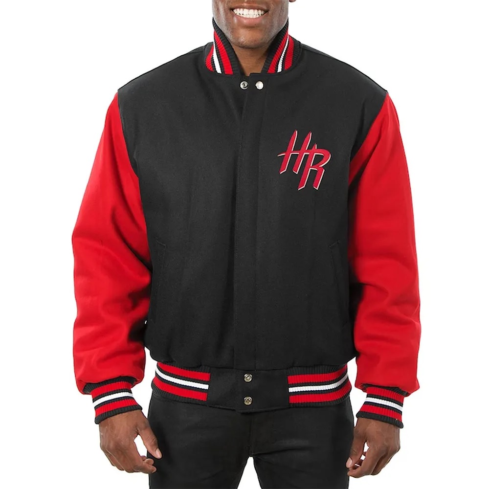 Houston Rockets Black and Red Varsity Wool Jacket.