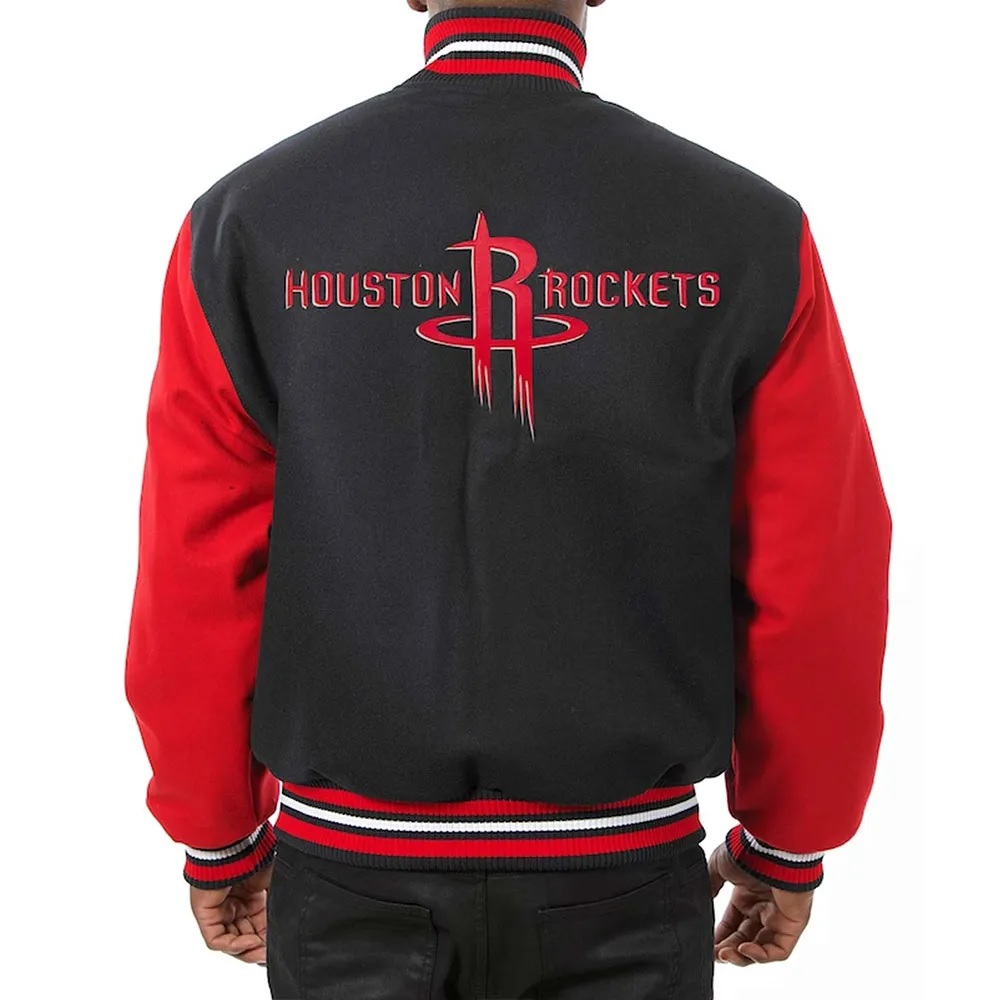 Houston Rockets Black and Red Varsity Wool Jacket.