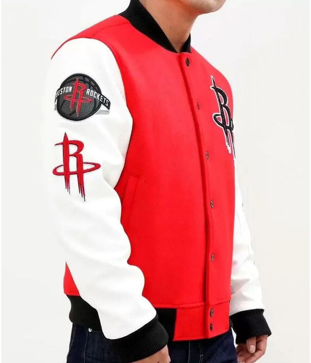 Houston Rockets Full Snap Red and White Jacket