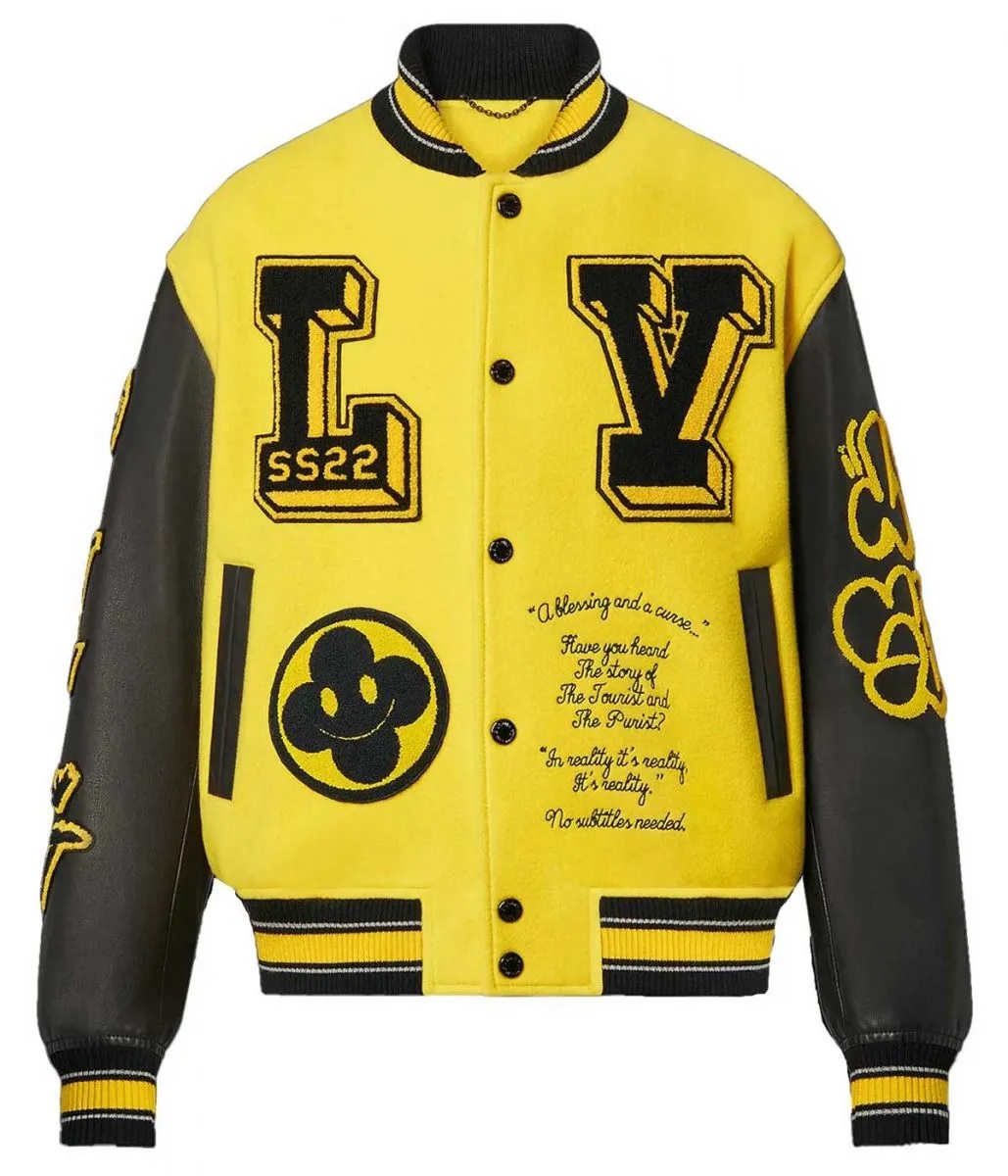 Varsity Louis Vuitton Embroidered Black and Yellow Leather Jacket