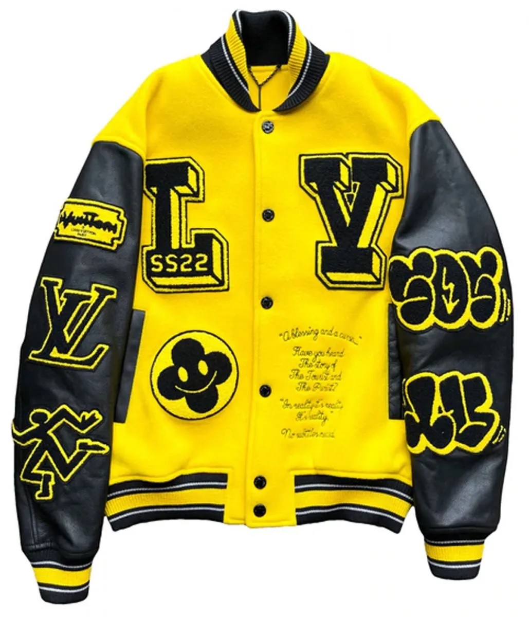 LV Letterman Yellow and Black Leather Jacket