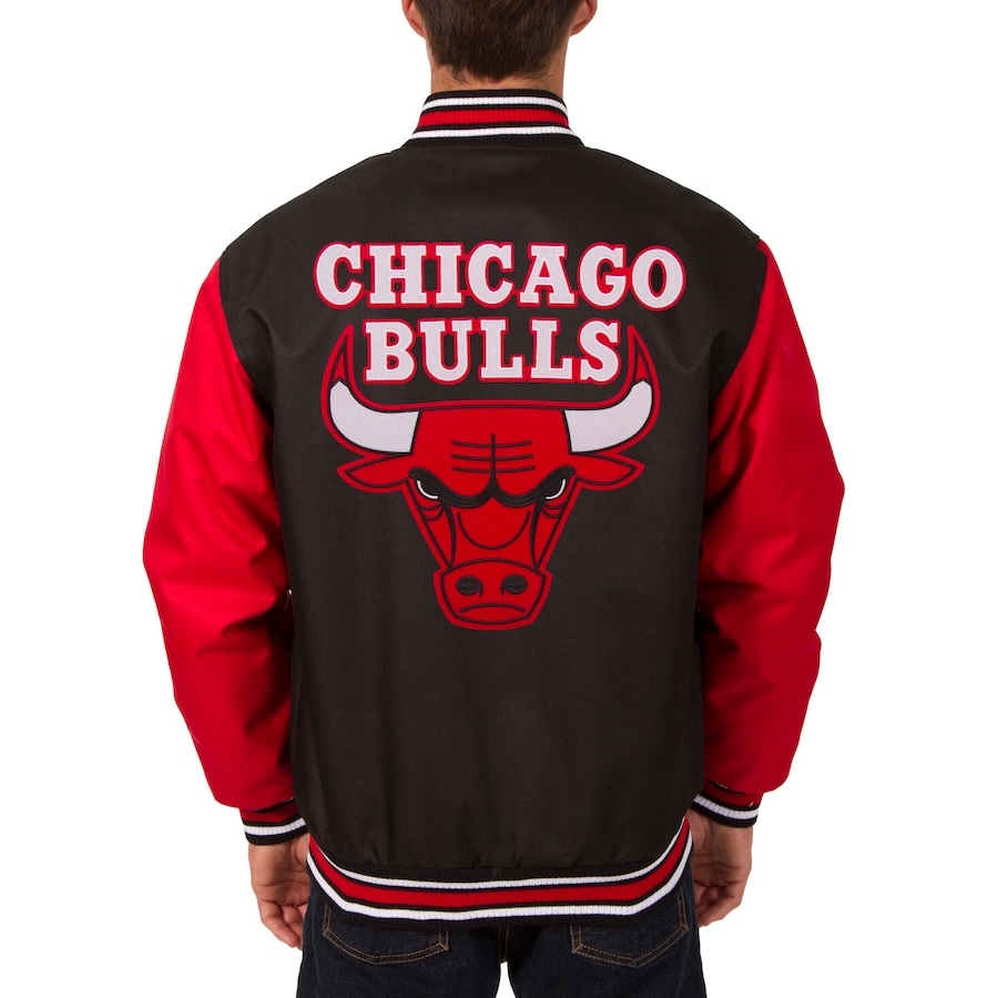 Men's Chicago Bulls JH Design Black Poly Twill Logo Jacket