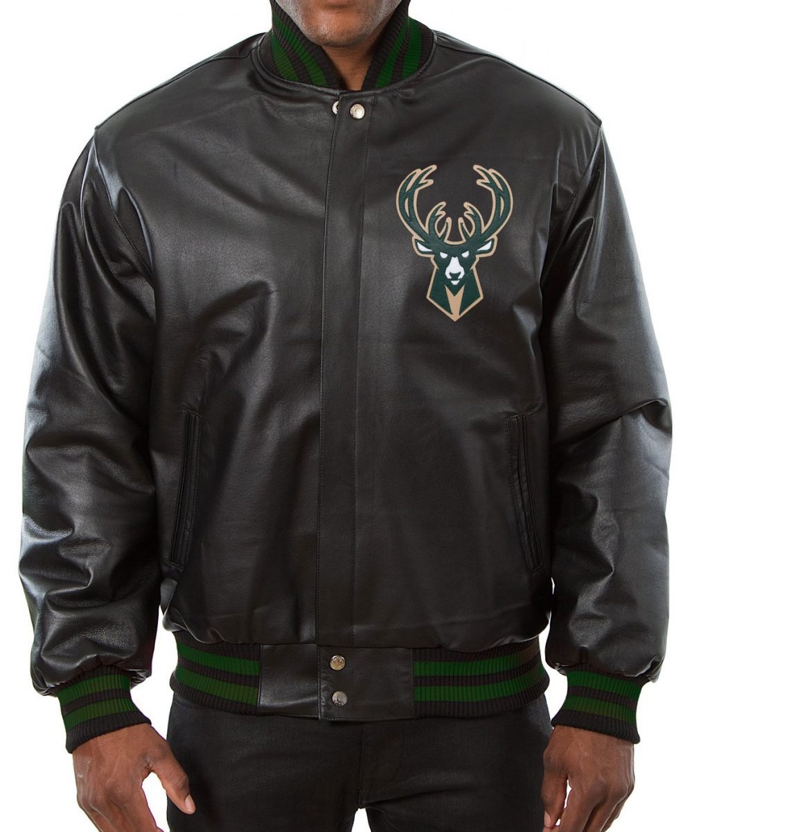 Milwaukee Bucks Black Leather Varsity Jacket