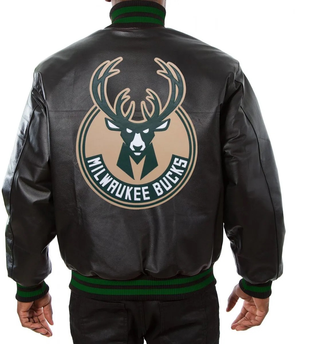 Milwaukee Bucks Black Leather Varsity Jacket