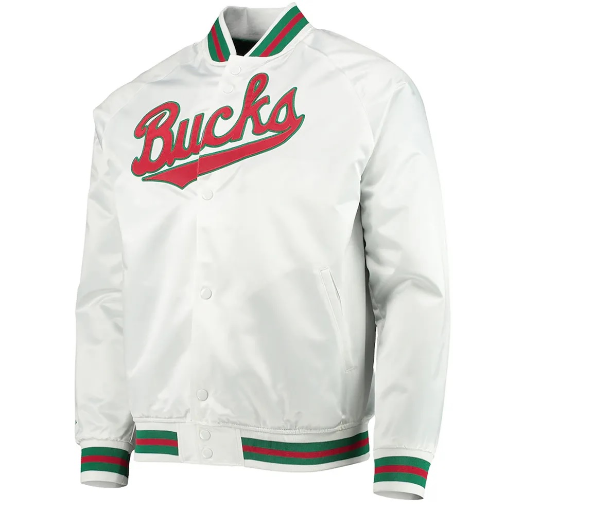 Milwaukee Bucks Hardwood Classics White Satin Jacket