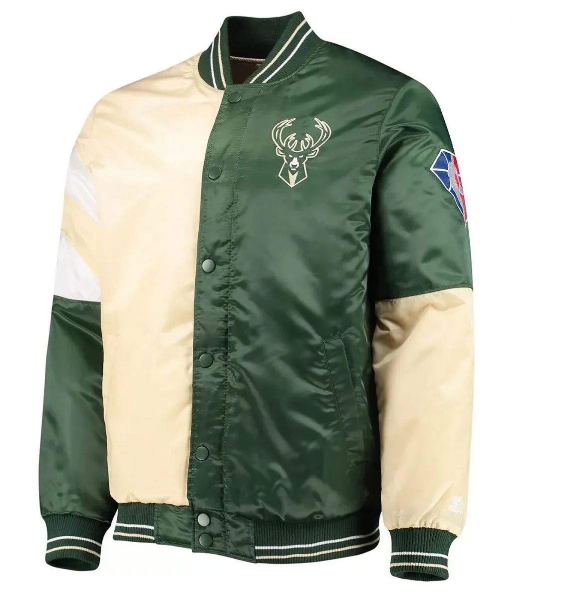 Milwaukee Bucks Leader 75th Anniversary Cream/Green Color Block Jacket