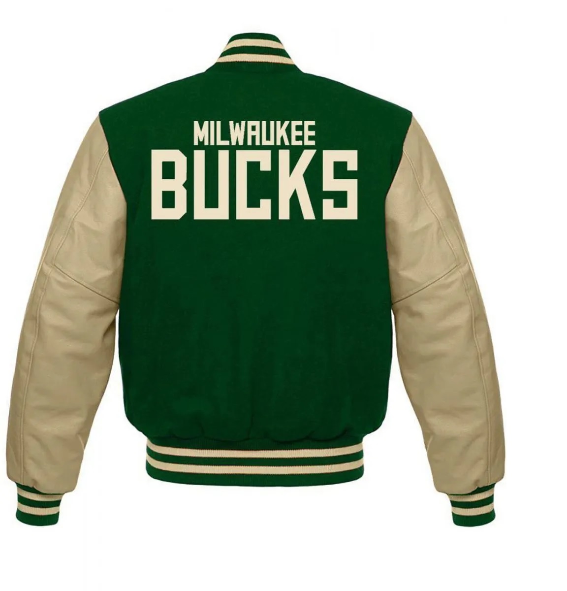 Milwaukee Bucks Letterman Beige and Green Jacket
