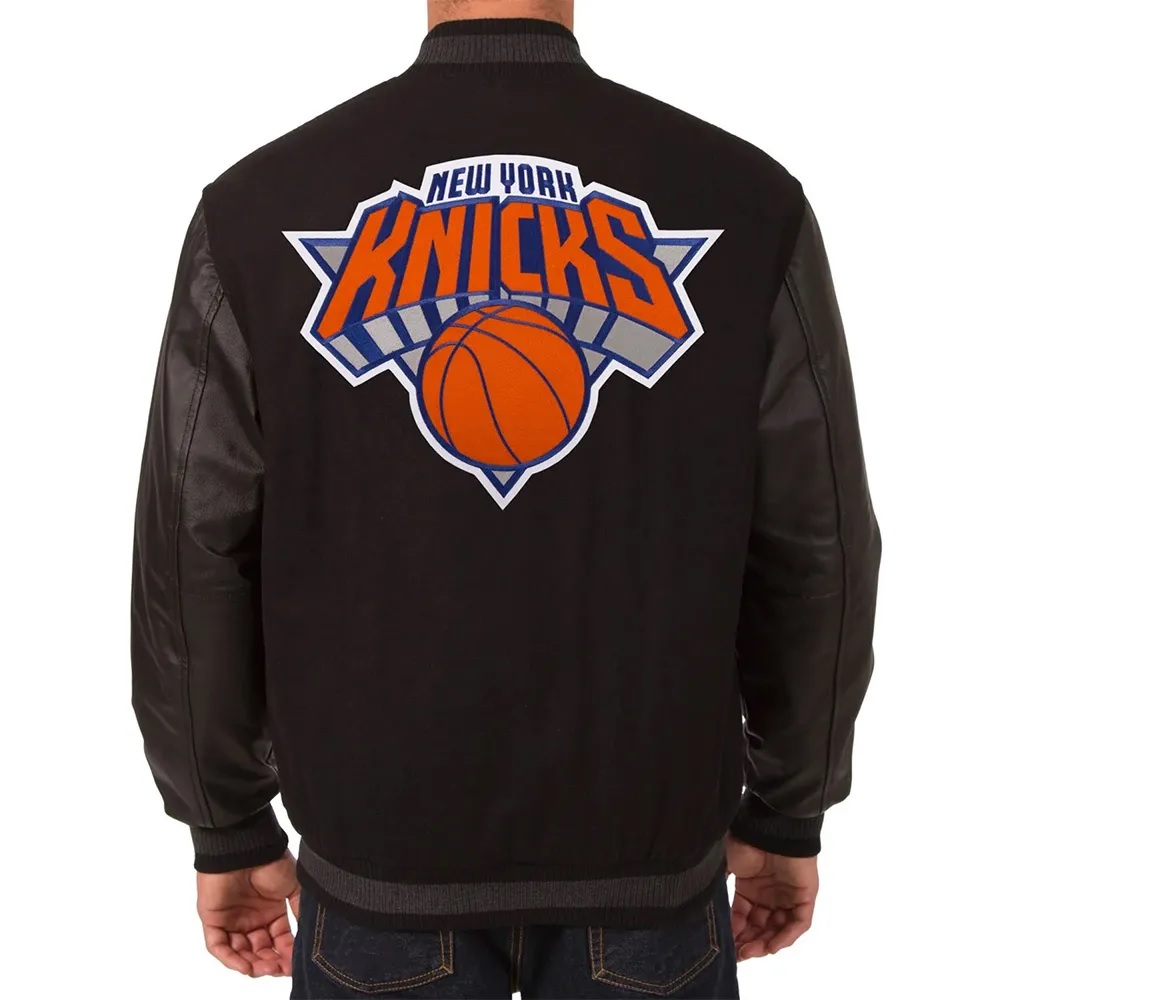 NY Knicks Black Wool Varsity Wool/leather Jacket