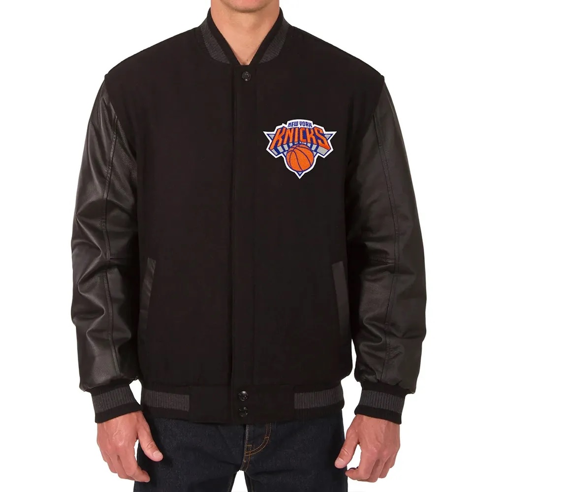 NY Knicks Black Wool Varsity Wool/leather Jacket