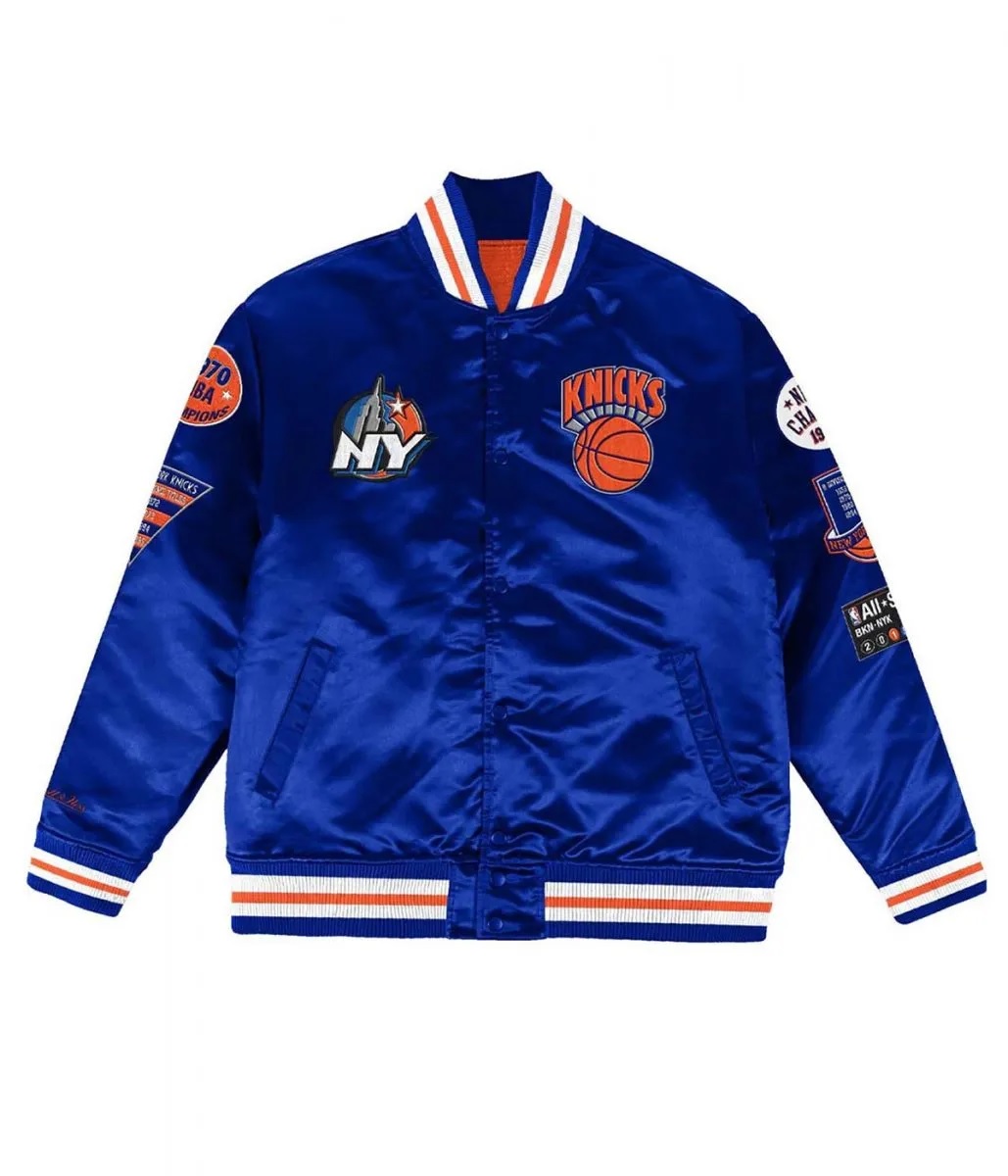 NY Knicks Champ City Bomber Satin Royal Blue Jacket