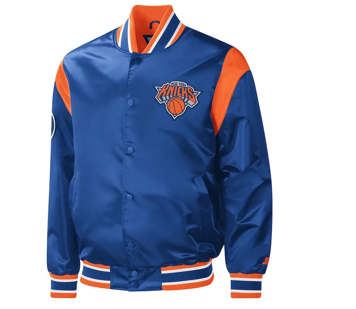 NY Knicks Force Play Varsity Blue Satin Jacket