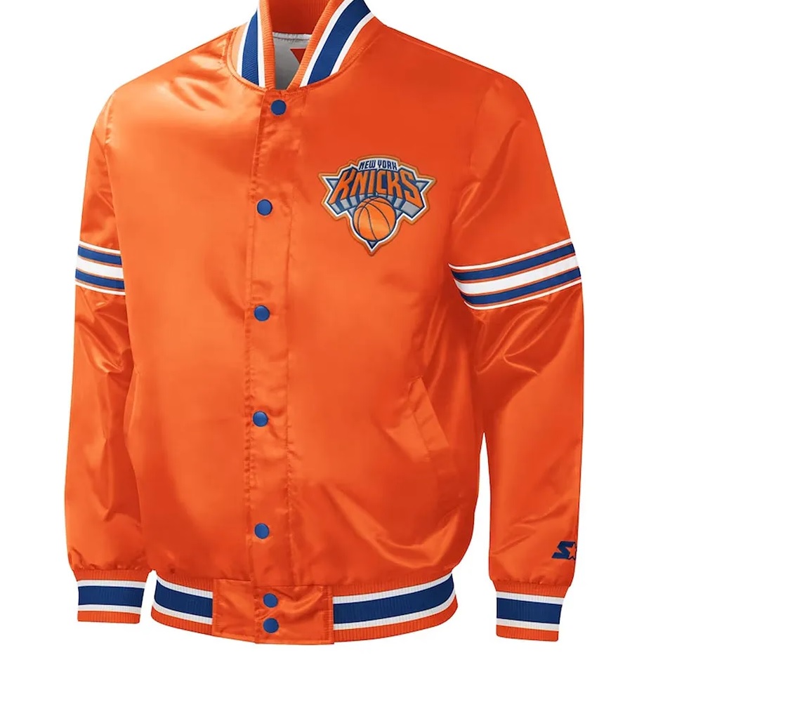 NY Knicks Slider Varsity Orange Satin Jacket