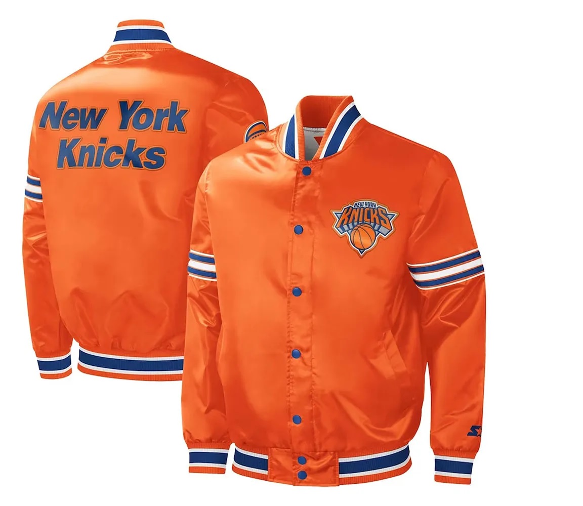 NY Knicks Slider Varsity Orange Satin Jacket