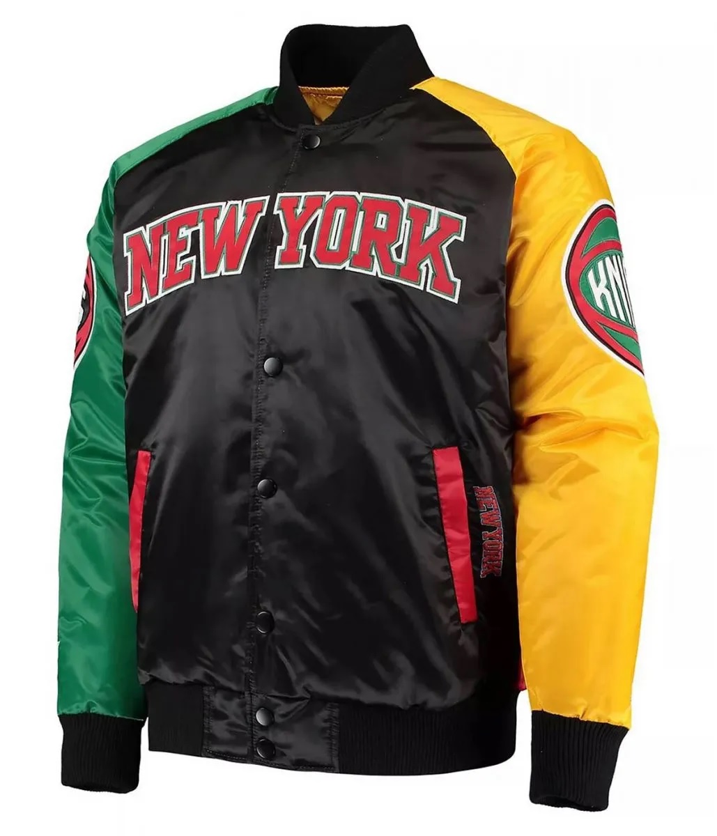 NY Knicks Ty Mopkins Satin Full-Snap Black and Red Jacket