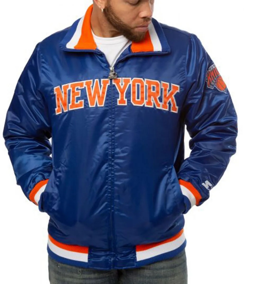 New York Knicks Starter Bomber Blue Satin Jacket