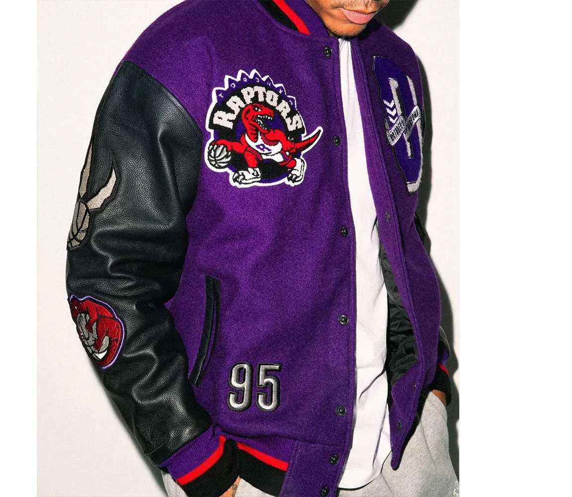 OVO Toronto Raptors Black and Purple Varsity Jacket