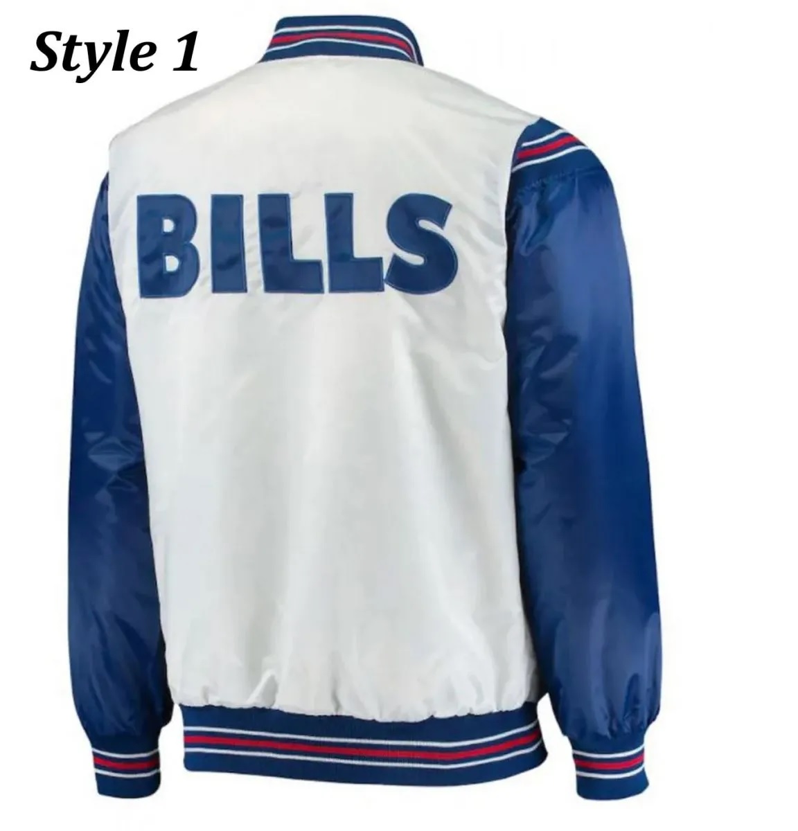 Starter Buffalo Bills Bomber Blue and White Satin Jacket