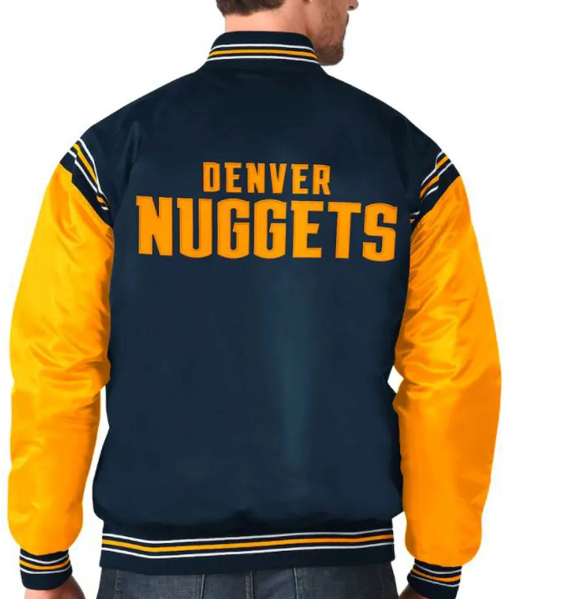 Starter Varsity Denver Nuggets Satin Blue and Yellow Jacket