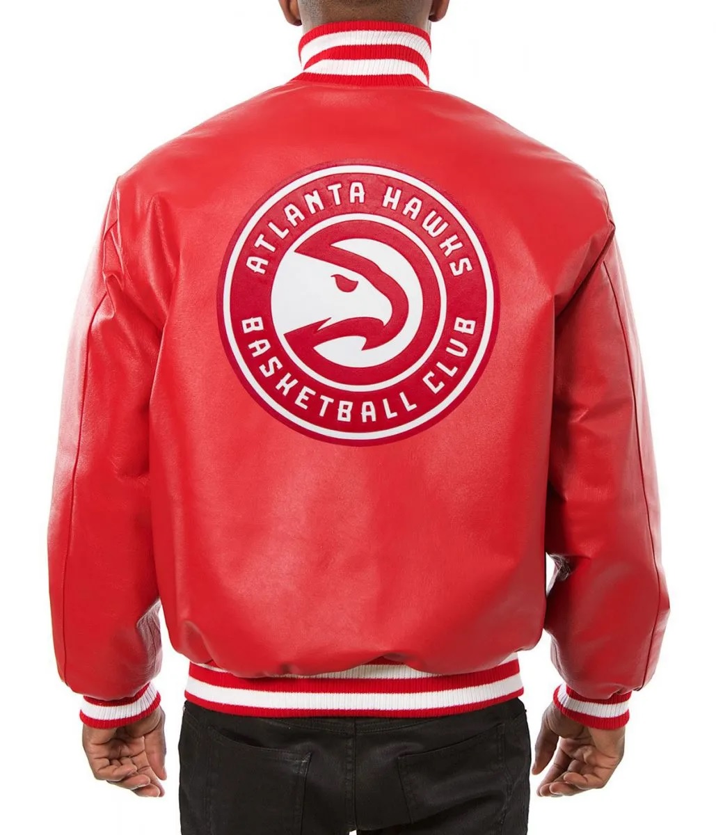 Varsity Atlanta Hawks Red Leather Jacket