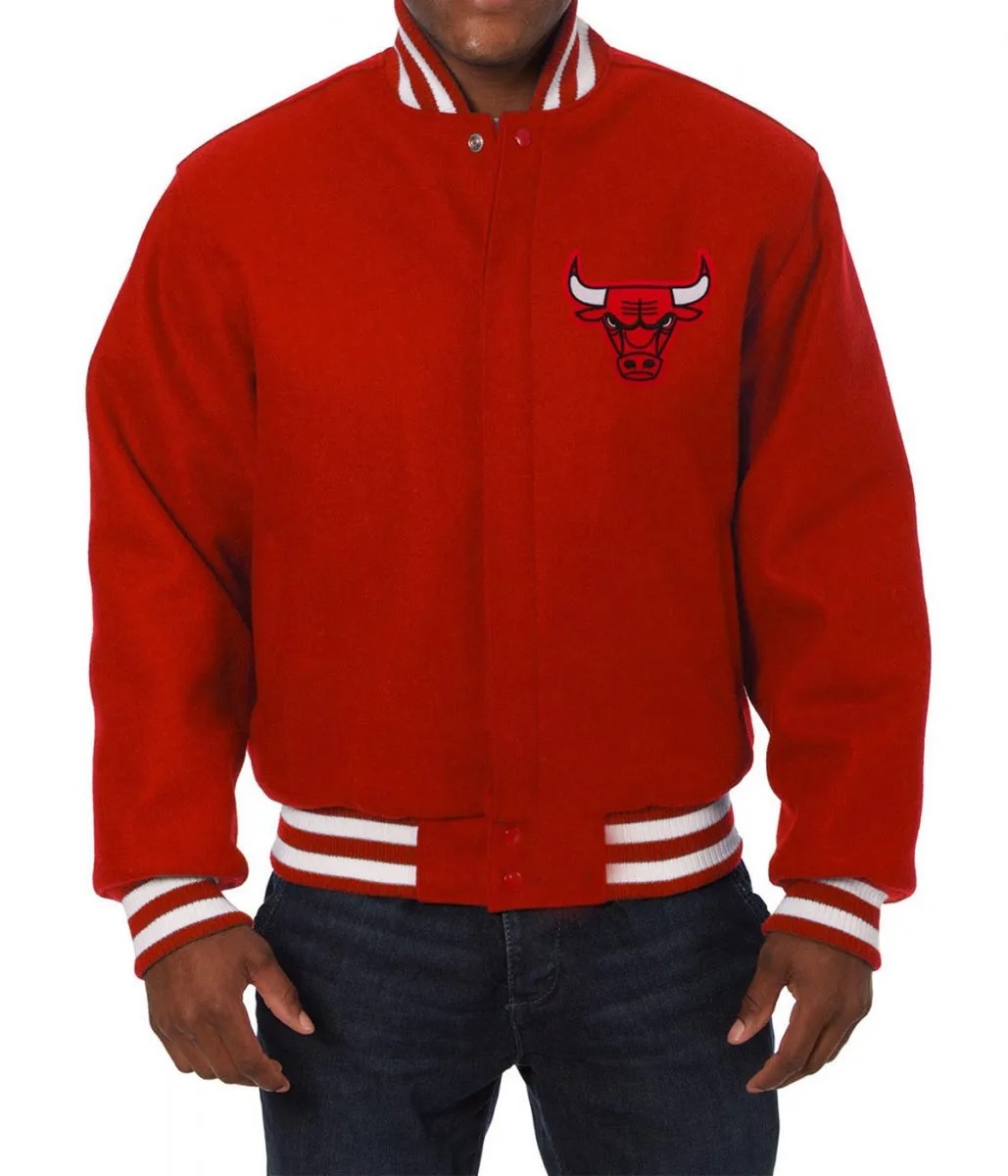 Varsity Chicago Bulls Embroidered Wool Red Jacket