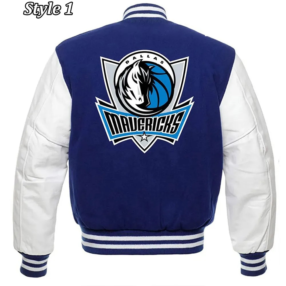 Varsity Dallas Mavericks NBA Blue and White Jacket