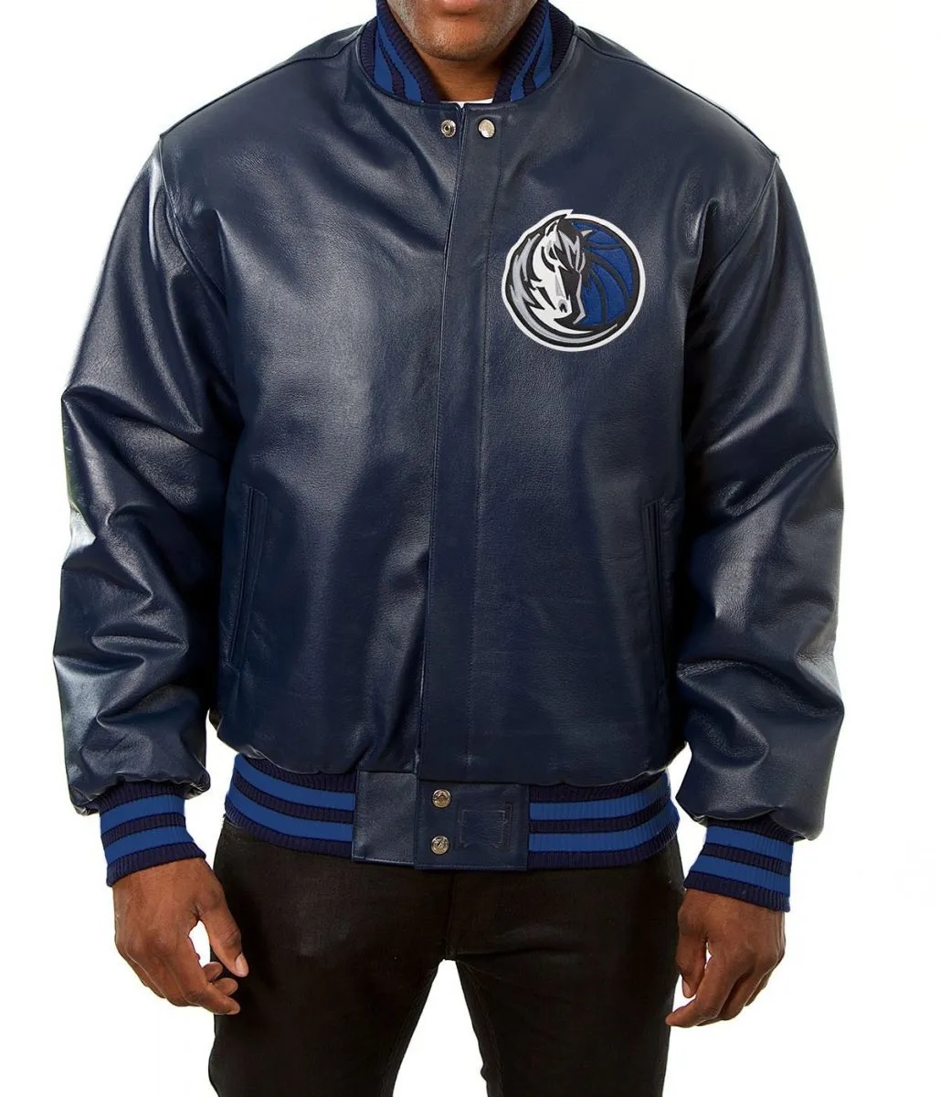 Varsity Dallas Mavericks Navy Blue Leather Jacket