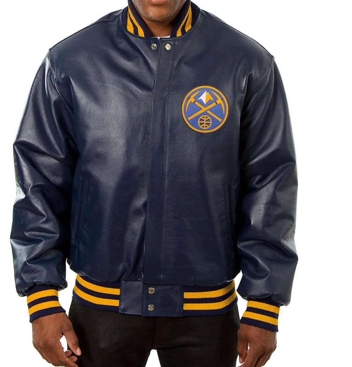 Varsity Denver Nuggets Navy Blue Leather Jacket