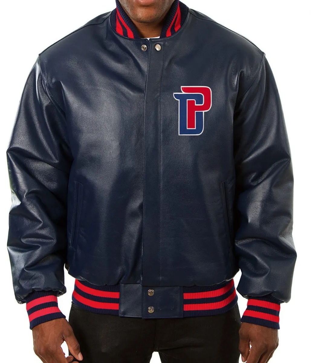 Varsity Detroit Pistons Navy Blue Leather Jacket