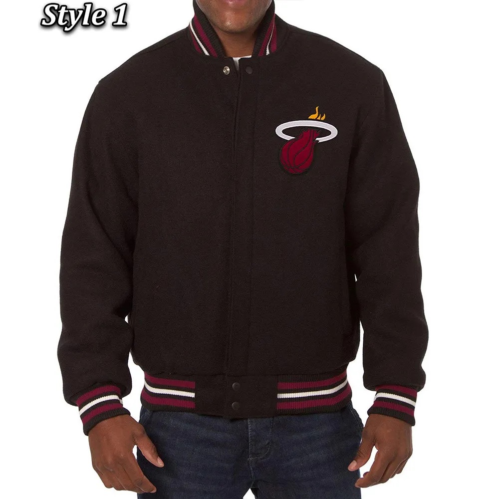 Varsity Miami Heat Embroidered Black Wool Jacket