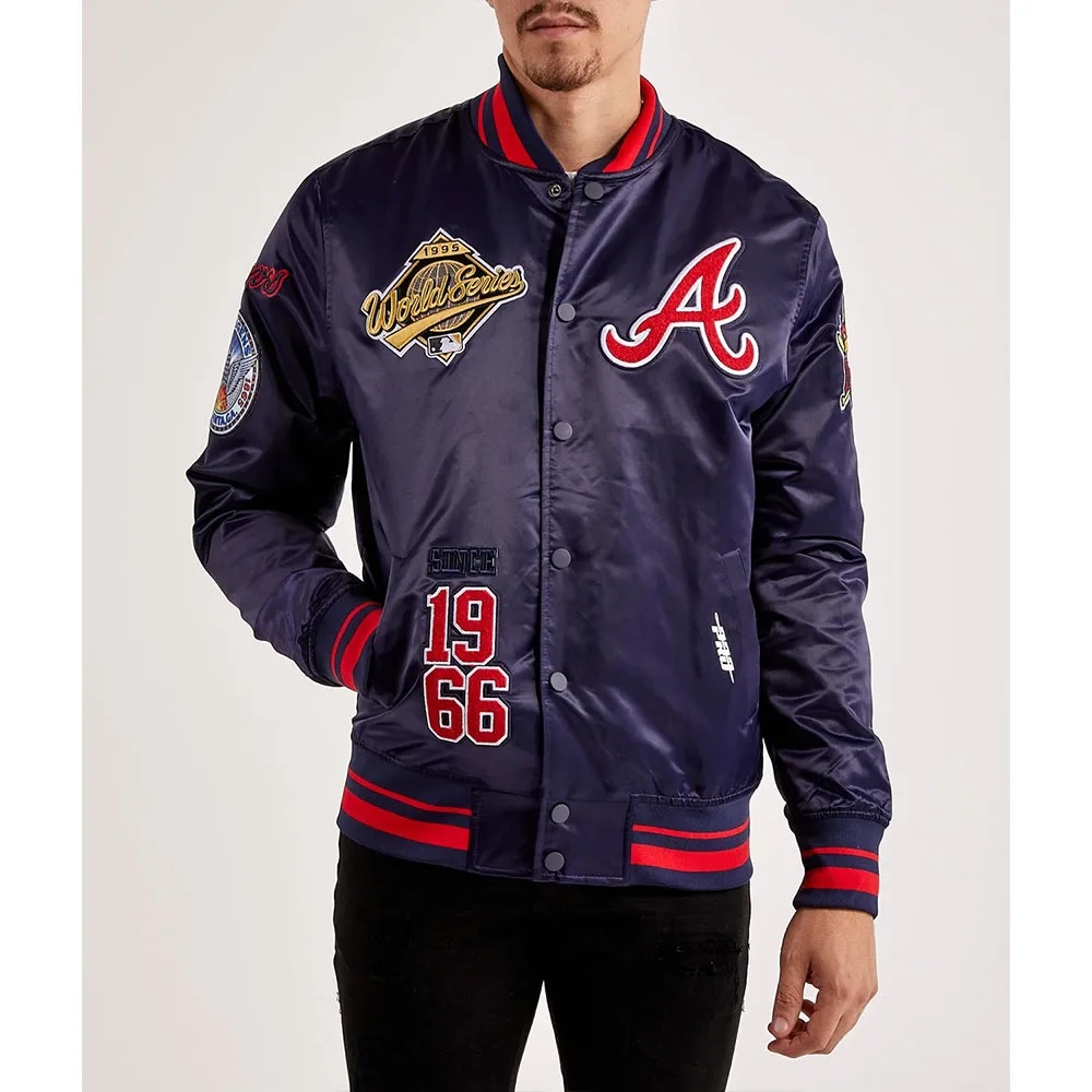 Atlanta Braves World Series Navy Varsity Satin Jacket