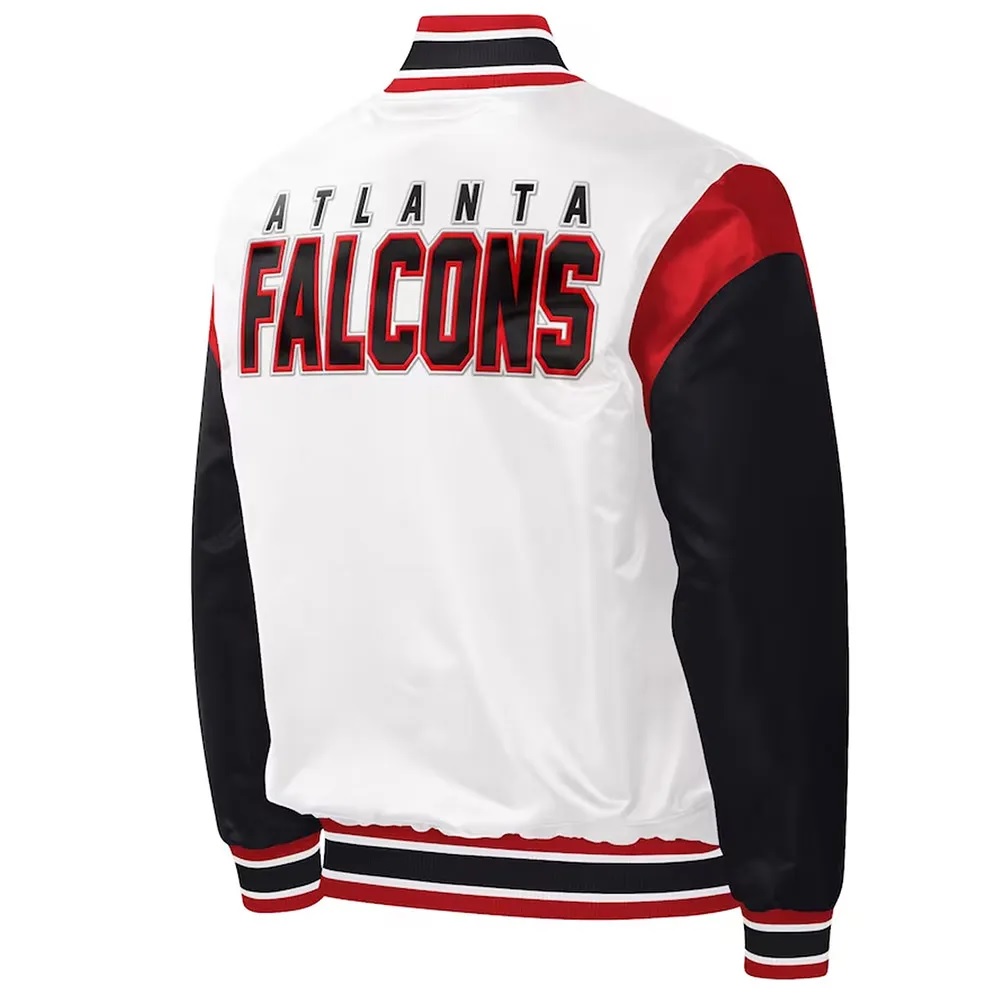 Atlanta Falcons Throwback Warm Up Pitch Varsity White Satin Jacket