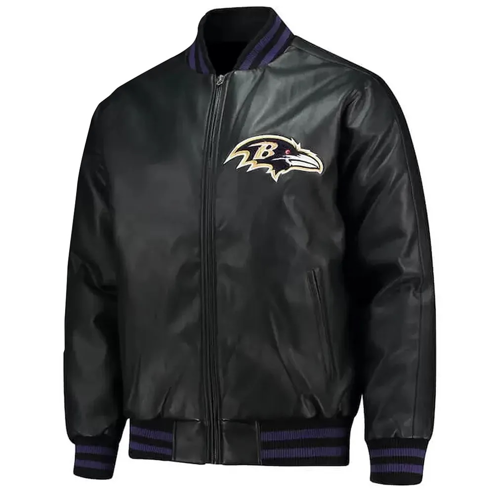 Baltimore Ravens Black Leather Bomber Jacket