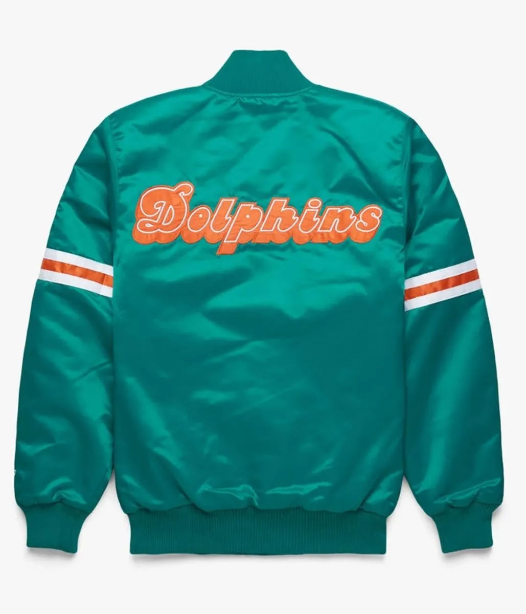Bomber Miami Dolphins Teal Green Satin Jacket