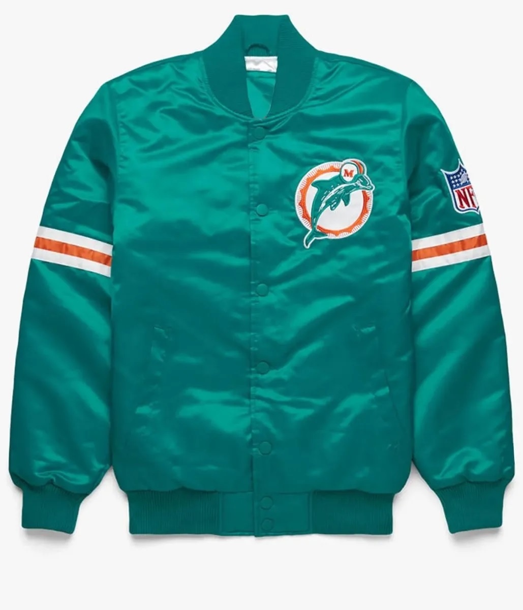 Bomber Miami Dolphins Teal Green Satin Jacket