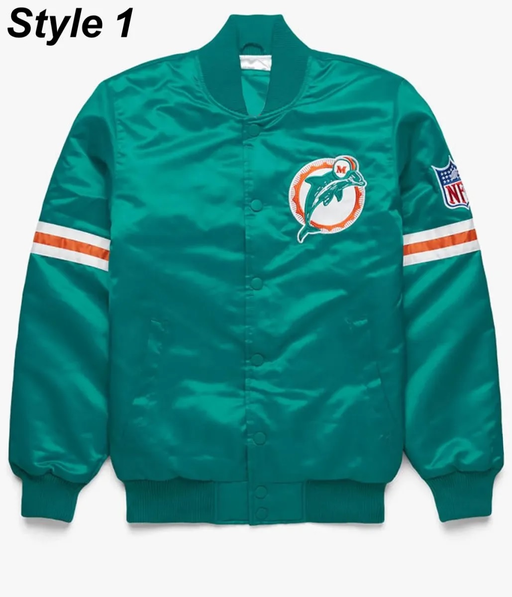 Bomber Miami Dolphins Teal Green Satin Jacket