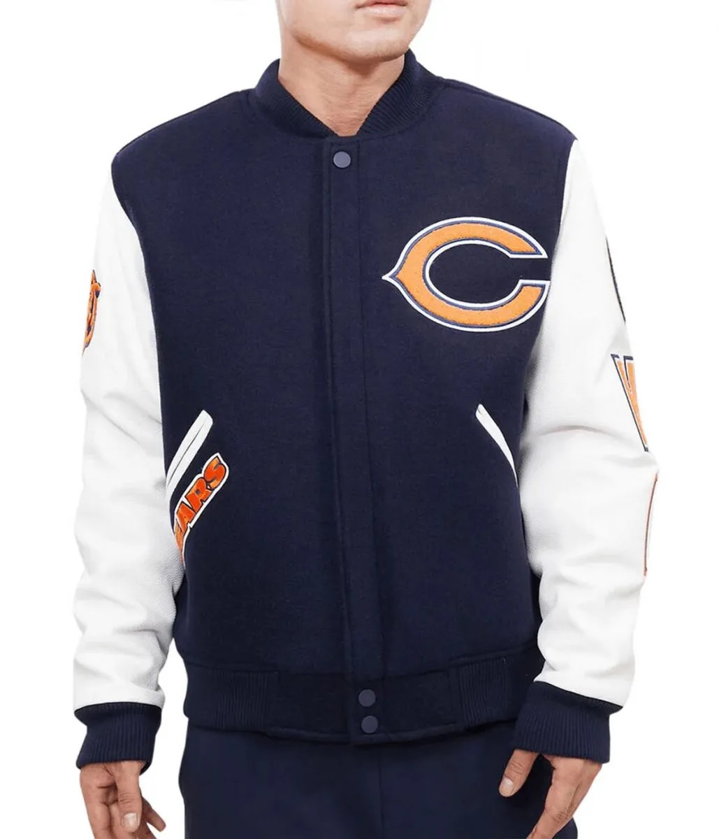 Chicago Bears Letterman Navy Blue White Jacket