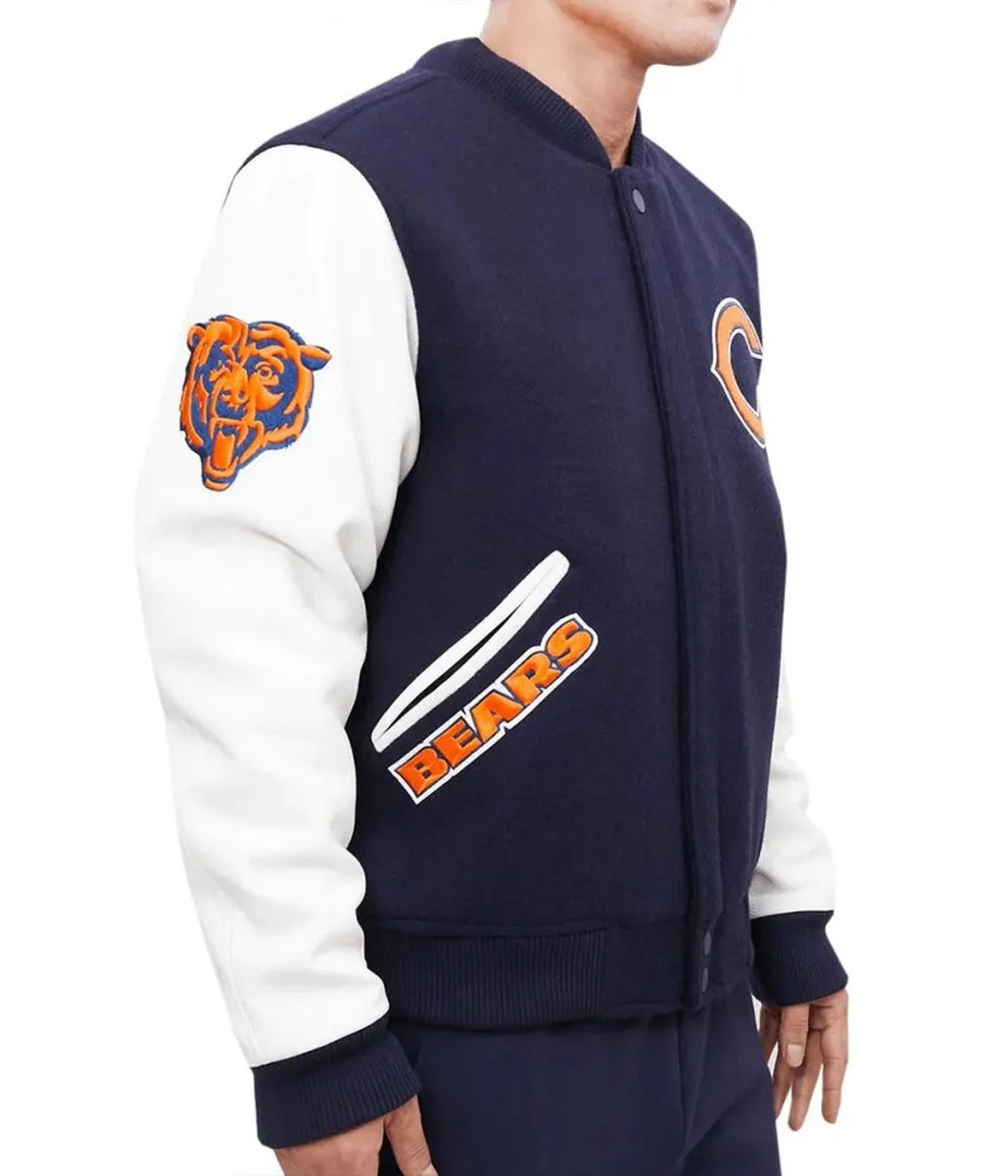 Chicago Bears Letterman Navy Blue White Jacket