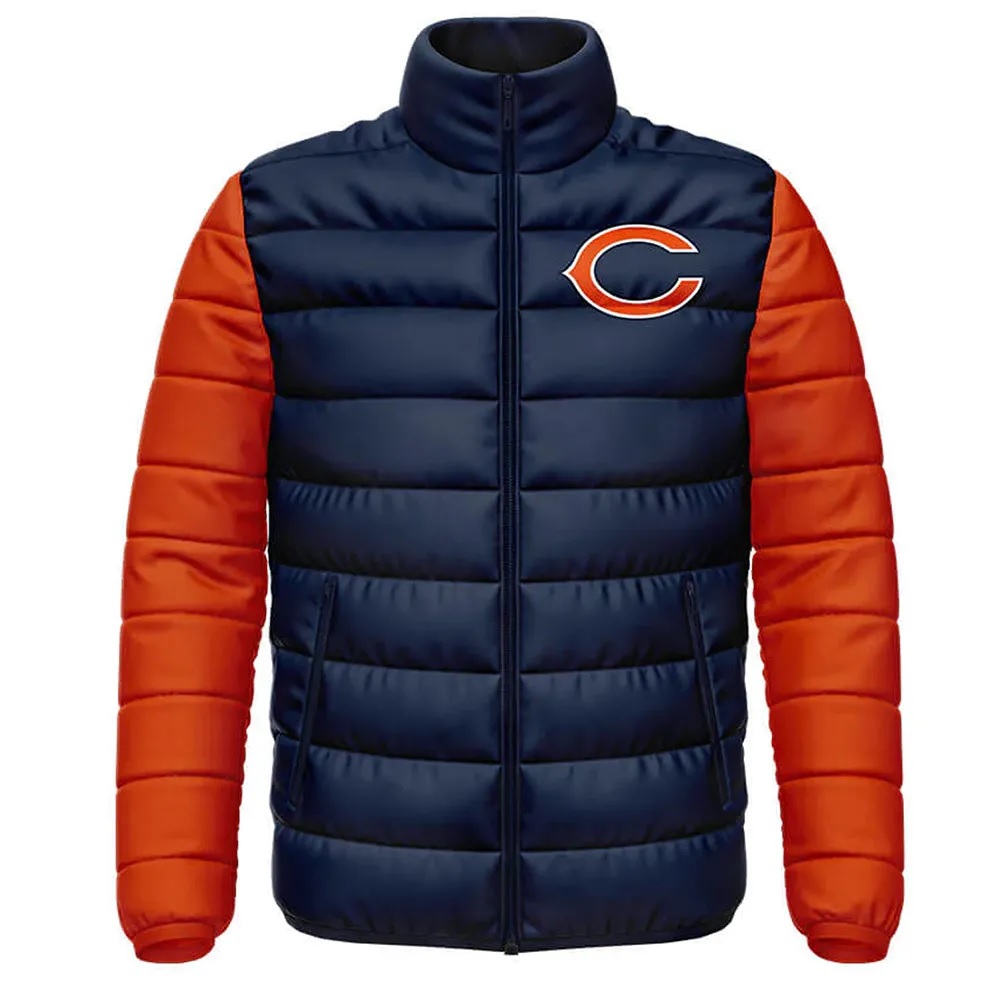 Chicago Bears Navy and Orange Puffer Jacket
