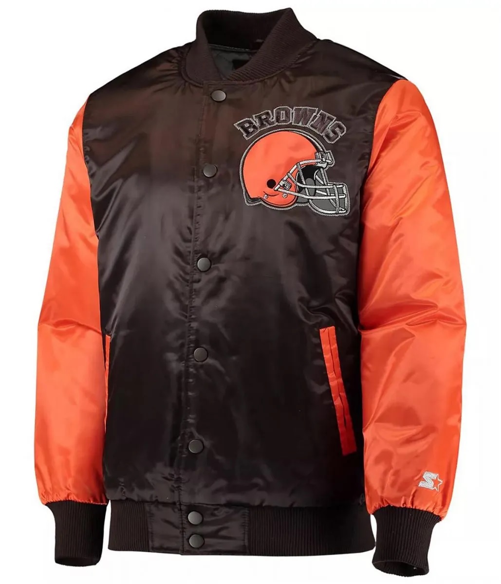 Cleveland Browns Locker Room Throwback Brown and Orange Satin Jacket